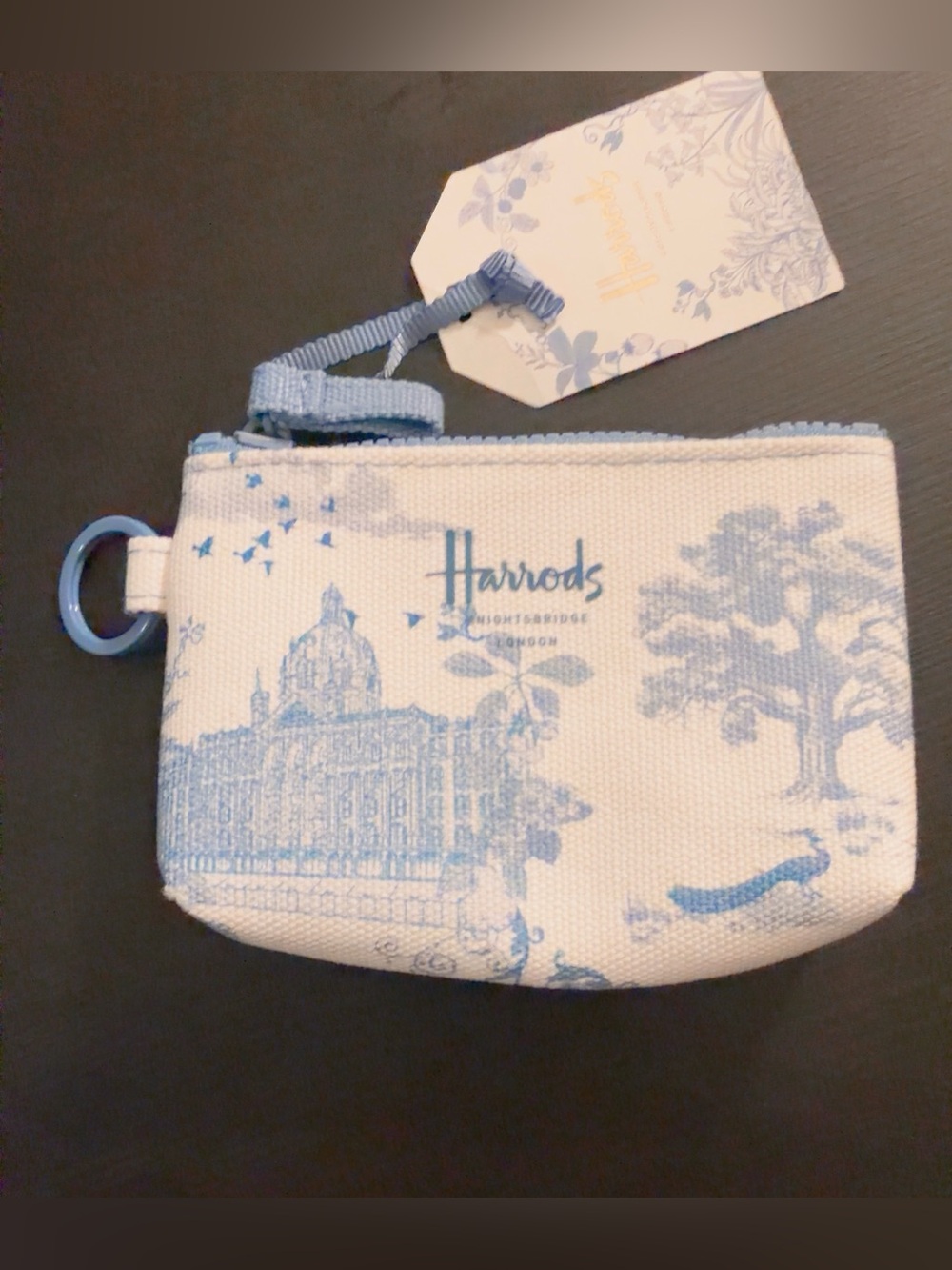 Harrods Blue Toile Zip Coin Pouch